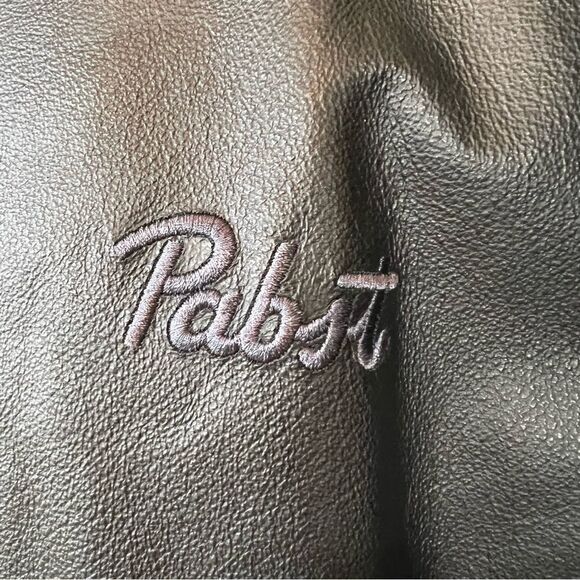 Black Leather Pabst Beer Exclusive Burk’s Bay Napa Bomber Jacket - Picture 8 of 16